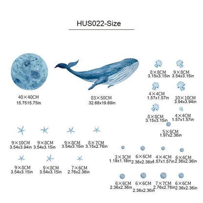 Large Watercolor Whales Wall Decals Ocean Medusa Animal Wall Sticker Under The Sea Theme Decals Nursery Kids Room Decor - Smoothy Home