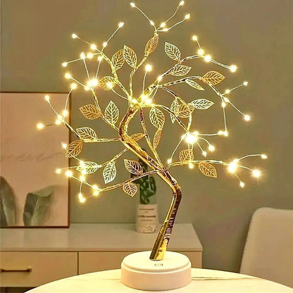 LED Golden Leaf Table Lamp Christmas Tree Fairy Light Night Lights Home DIY Party Wedding Bedroom Decoration Mother's Day Gift - Smoothy Home