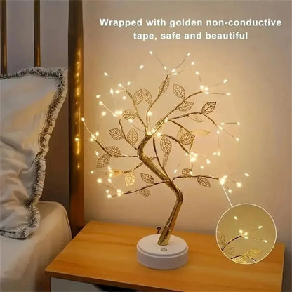 LED Golden Leaf Table Lamp Christmas Tree Fairy Light Night Lights Home DIY Party Wedding Bedroom Decoration Mother's Day Gift - Smoothy Home