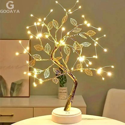 LED Golden Leaf Table Lamp Christmas Tree Fairy Light Night Lights Home DIY Party Wedding Bedroom Decoration Mother's Day Gift - Smoothy Home