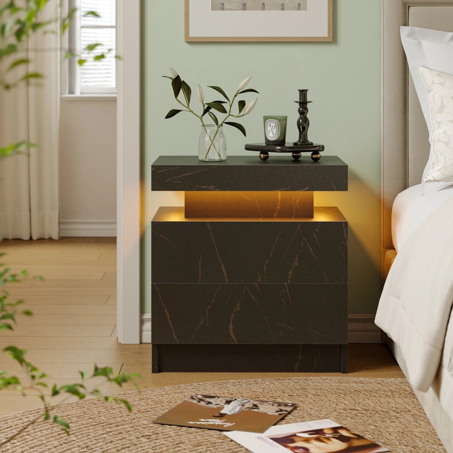 LED Nightstand with Drawers - Smoothy Home