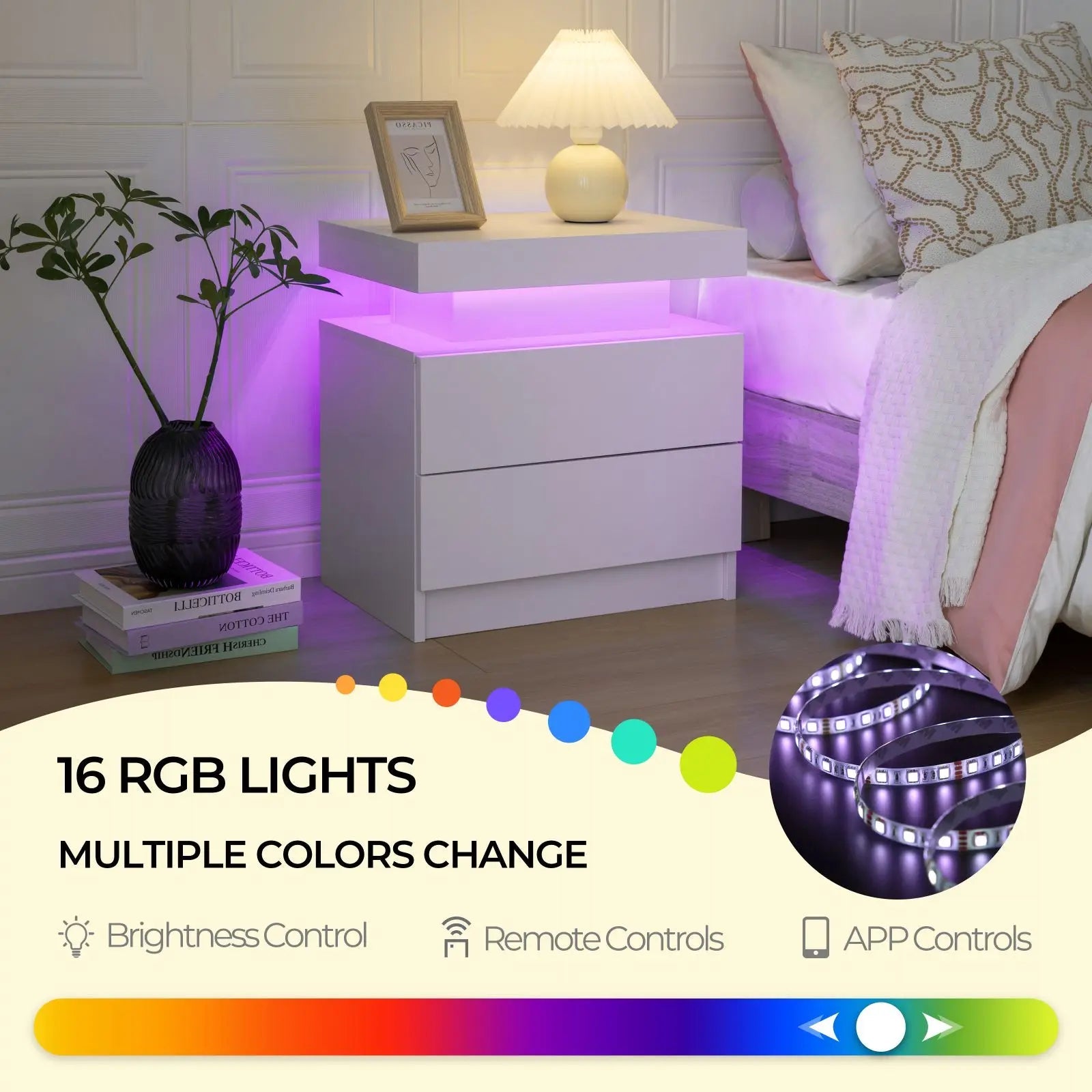LED Nightstand with Drawers - Smoothy Home