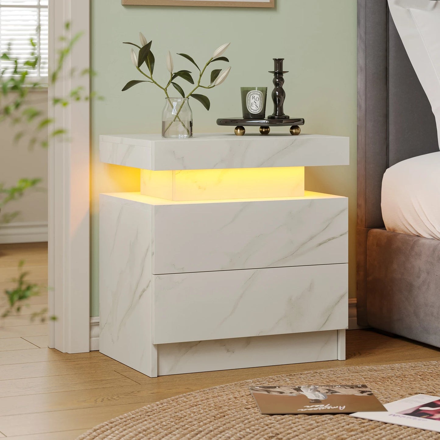 LED Nightstand with Drawers - Smoothy Home