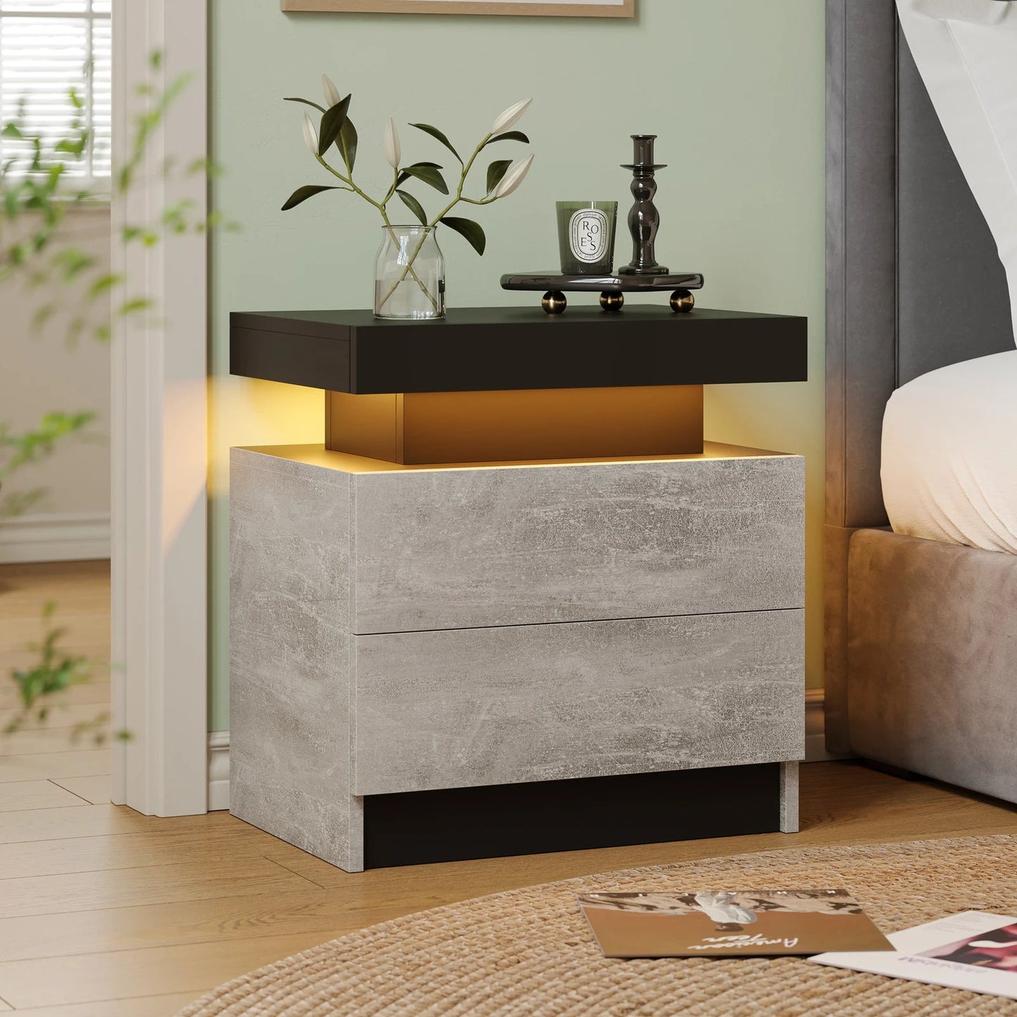 LED Nightstand with Drawers - Smoothy Home