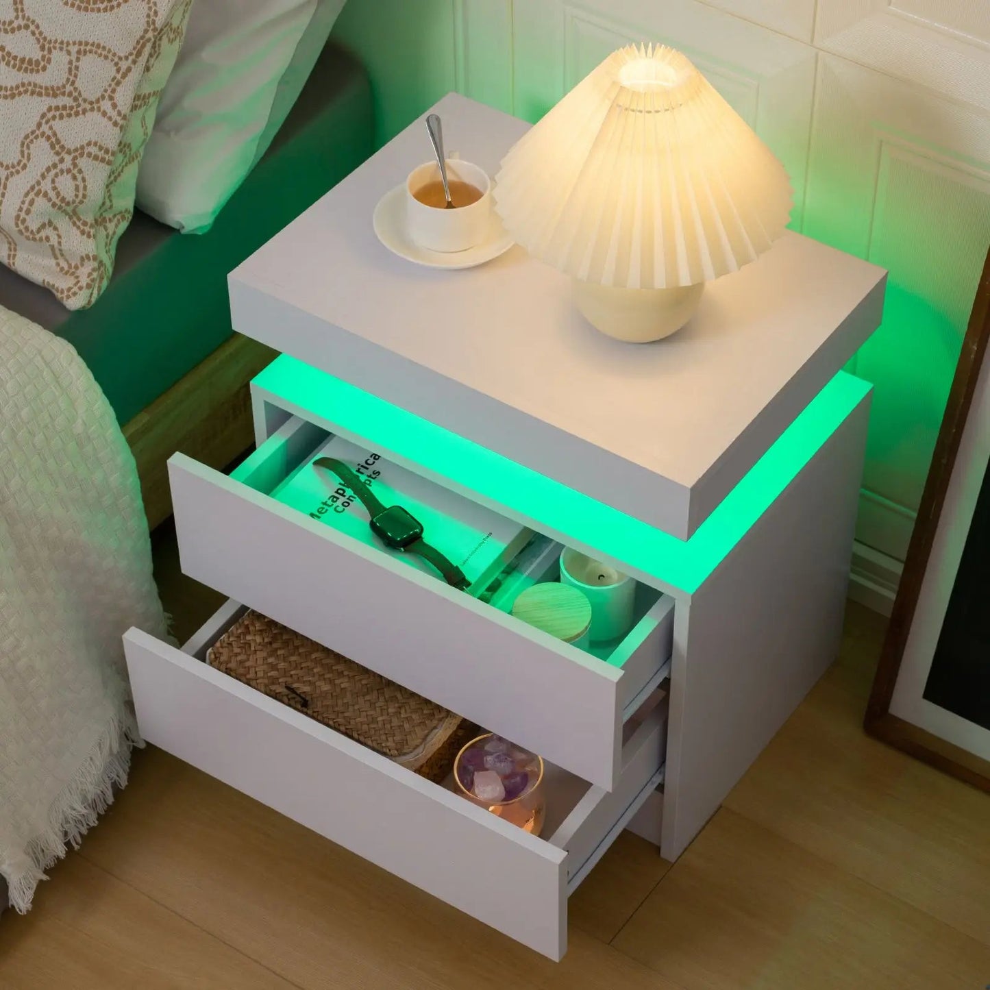 LED Nightstand with Drawers - Smoothy Home