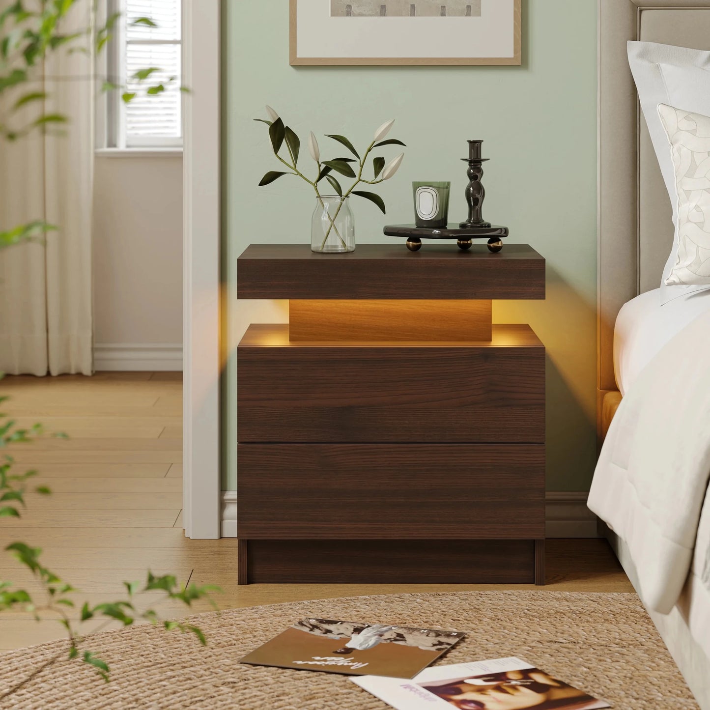 LED Nightstand with Drawers - Smoothy Home