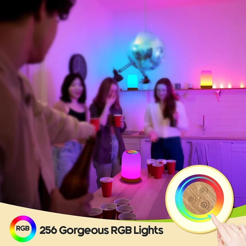 LED Touch Lamp with Dimmable RGB Colour,Wood Grain Table Lamp Timing Function,USB Rechargeable Night Light,for Bedroom Kids Deco - Smoothy Home