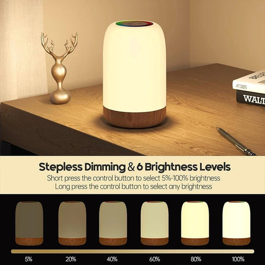 LED Touch Lamp with Dimmable RGB Colour,Wood Grain Table Lamp Timing Function,USB Rechargeable Night Light,for Bedroom Kids Deco - Smoothy Home