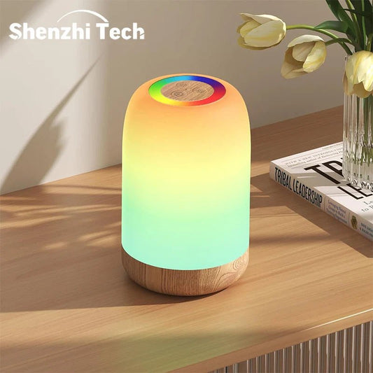LED Touch Lamp with Dimmable RGB Colour,Wood Grain Table Lamp Timing Function,USB Rechargeable Night Light,for Bedroom Kids Deco - Smoothy Home
