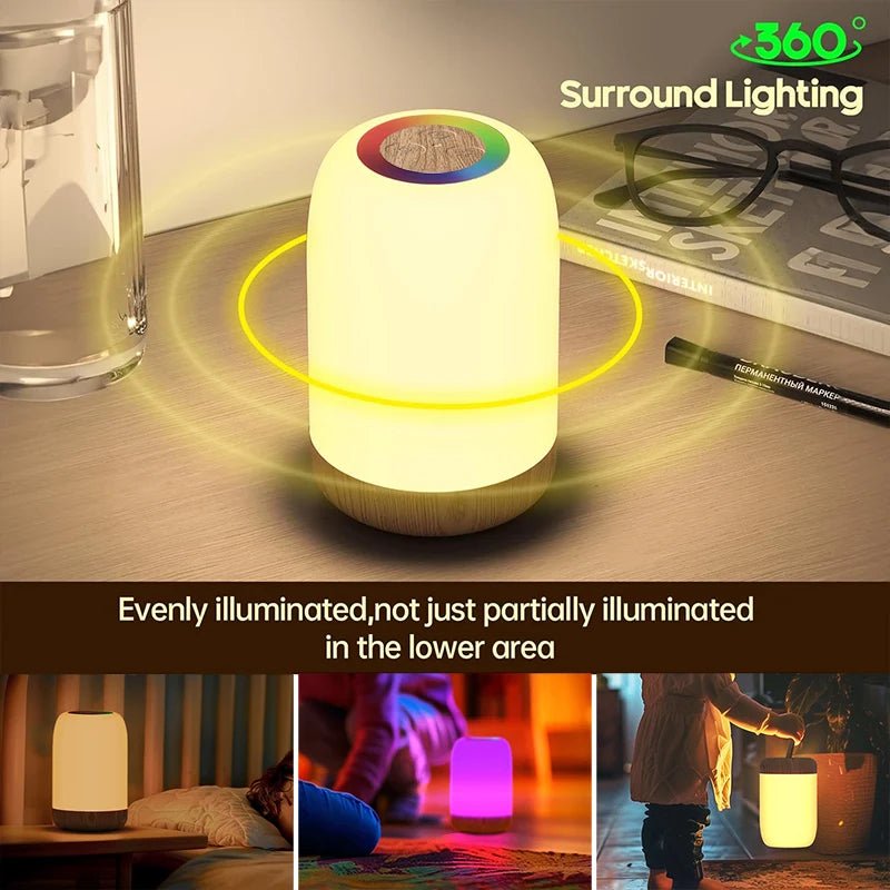 LED Touch Lamp with Dimmable RGB Colour,Wood Grain Table Lamp Timing Function,USB Rechargeable Night Light,for Bedroom Kids Deco - Smoothy Home