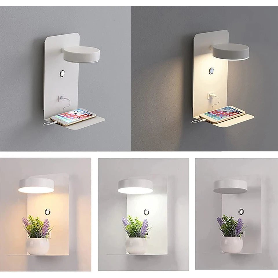 LED Wall Lamp With Switch And USB Charging Port Modern 9W Black White Aisle Bedroom Bedside Art Lighting Decoration Wall Lights - Smoothy Home
