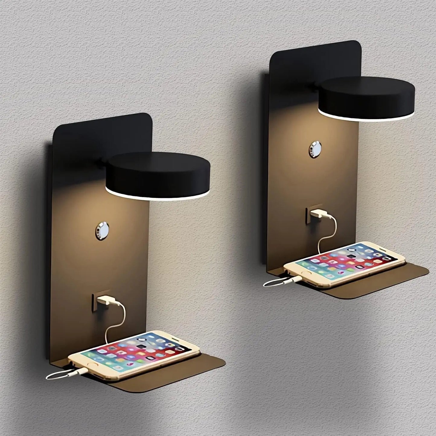 LED Wall Lamp With Switch And USB Charging Port Modern 9W Black White Aisle Bedroom Bedside Art Lighting Decoration Wall Lights - Smoothy Home