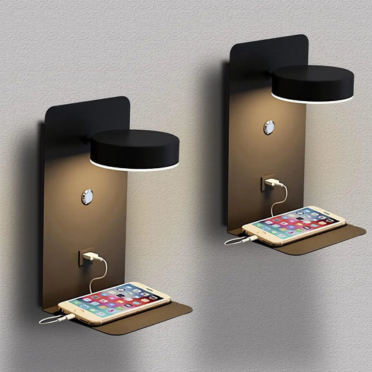 LED Wall Lamp With Switch And USB Charging Port Modern 9W Black White Aisle Bedroom Bedside Art Lighting Decoration Wall Lights - Smoothy Home