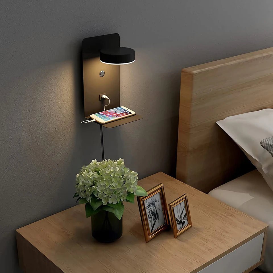 LED Wall Lamp With Switch And USB Charging Port Modern 9W Black White Aisle Bedroom Bedside Art Lighting Decoration Wall Lights - Smoothy Home