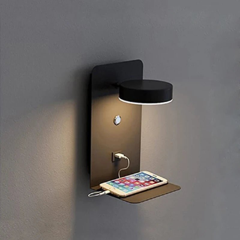 LED Wall Lamp With Switch And USB Charging Port Modern 9W Black White Aisle Bedroom Bedside Art Lighting Decoration Wall Lights - Smoothy Home