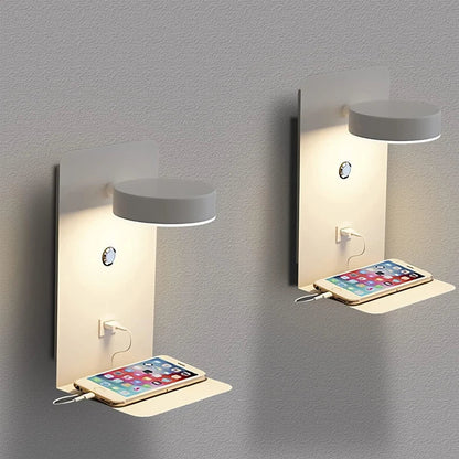 LED Wall Lamp With Switch And USB Charging Port Modern 9W Black White Aisle Bedroom Bedside Art Lighting Decoration Wall Lights - Smoothy Home