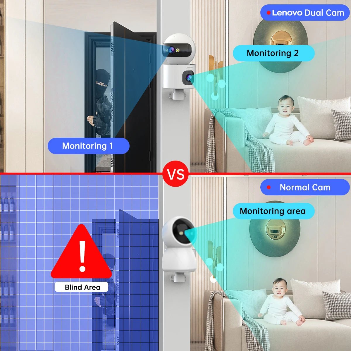 Lenovo 4K IP Camera 5G WiFi Dual Lens Smart Home Auto Tracking CCTV Camera Wireless Surveillance Camera Security Baby Monitor - Smoothy Home