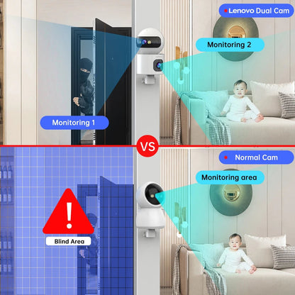 Lenovo 4K IP Camera 5G WiFi Dual Lens Smart Home Auto Tracking CCTV Camera Wireless Surveillance Camera Security Baby Monitor - Smoothy Home