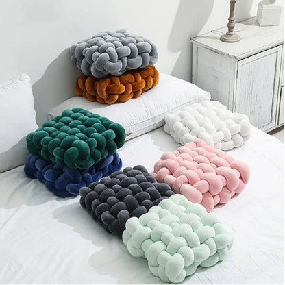 Living Room Soft Plush Knot Cushion,Sofa Pillow Solid Square Hand-Woven Home Throw Pillow,Square Woven Seat Cushion - Smoothy Home