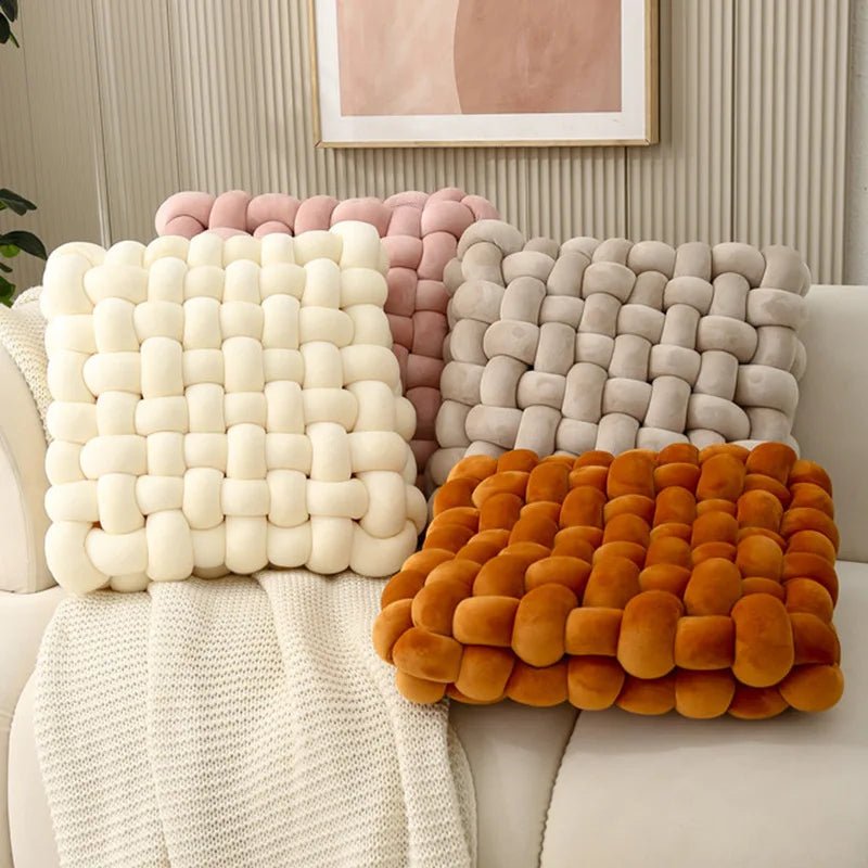 Living Room Soft Plush Knot Cushion,Sofa Pillow Solid Square Hand-Woven Home Throw Pillow,Square Woven Seat Cushion - Smoothy Home
