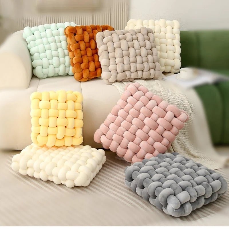 Living Room Soft Plush Knot Cushion,Sofa Pillow Solid Square Hand-Woven Home Throw Pillow,Square Woven Seat Cushion - Smoothy Home