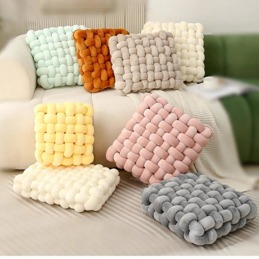 Living Room Soft Plush Knot Cushion,Sofa Pillow Solid Square Hand-Woven Home Throw Pillow,Square Woven Seat Cushion - Smoothy Home
