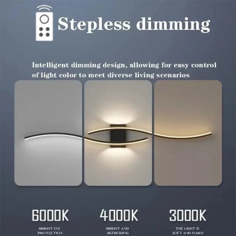 Long Strip LED Wall Lamp Modern Remote Control Dimming Living Roomdecor Wall Lamp Background Bedroom Bedside Home LED Lighting - Smoothy Home