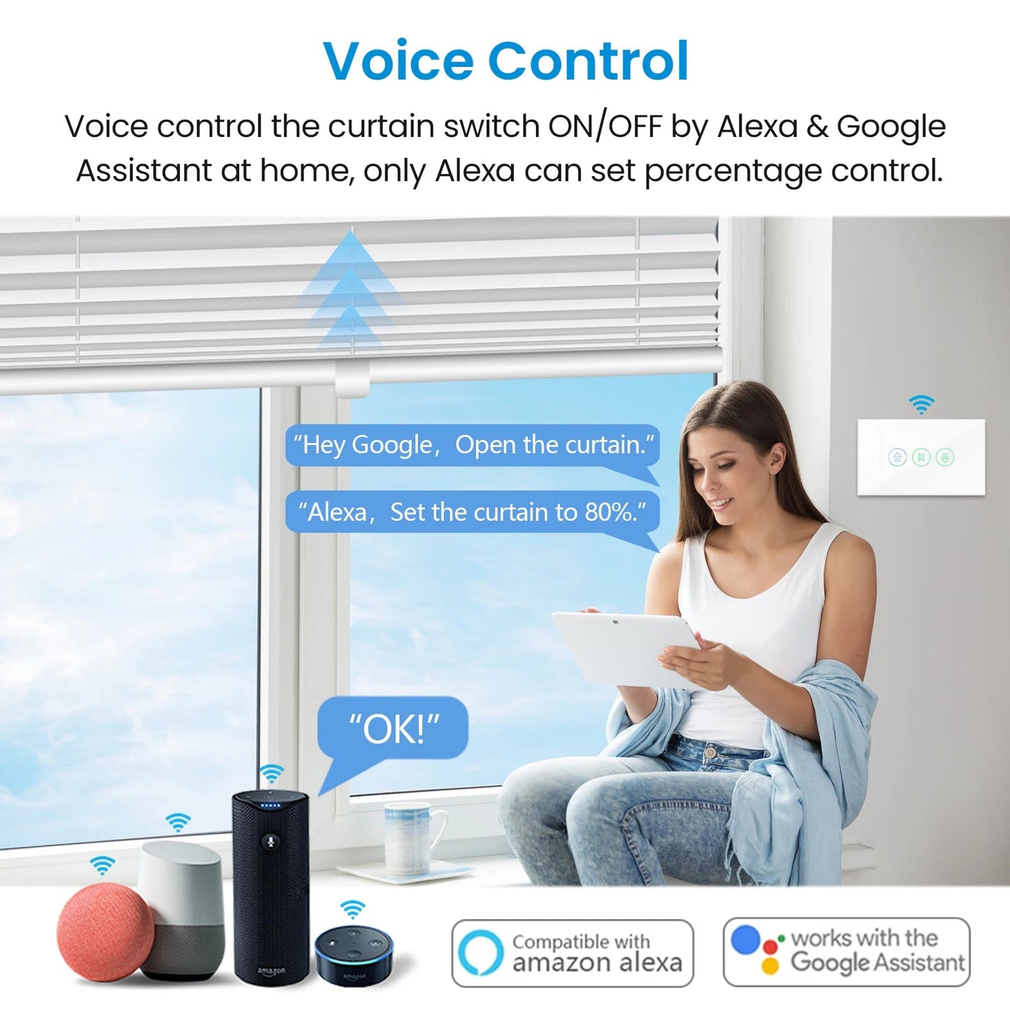 LoraTap Tuya Smart Curtain Switch Percentage Remote Control Google Assistant Alexa Home Automation - Smoothy Home