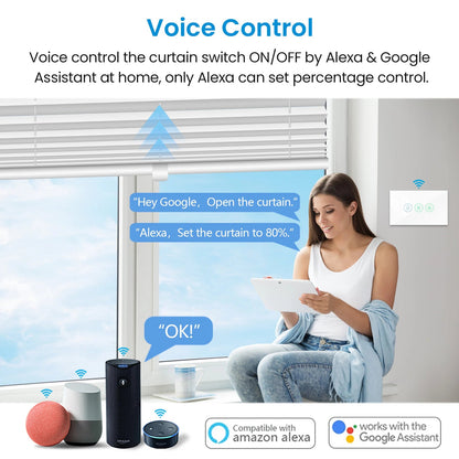 LoraTap Tuya Smart Curtain Switch Percentage Remote Control Google Assistant Alexa Home Automation - Smoothy Home