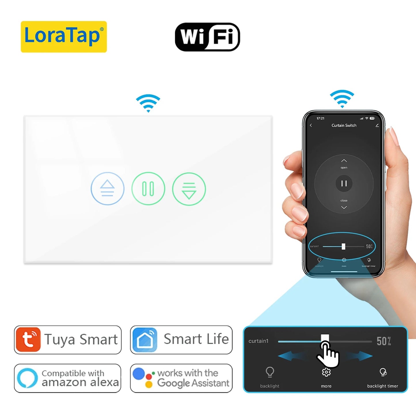 LoraTap Tuya Smart Curtain Switch Percentage Remote Control Google Assistant Alexa Home Automation - Smoothy Home