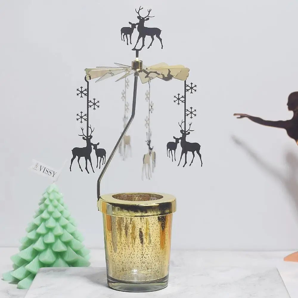 Love Wedding Candle Holders Snowflake Deer Fairy Rotating Candlestick Metal Tray Romantic Home Decoration Christmas Ornament ﻿ - Smoothy Home