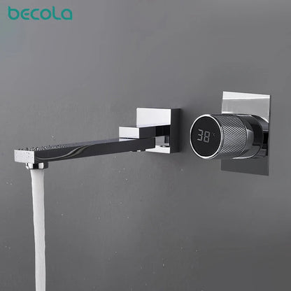 luxury LED digital display black brass bathroom faucet embedded design single handle hot and cold water 2-hole basin Tap - Smoothy Home