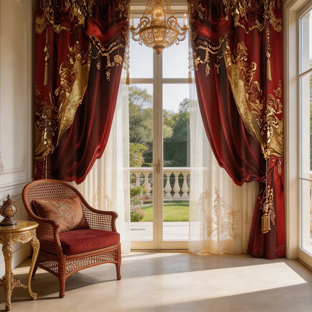 Luxury Red Gold Baroque Curtains - Smoothy Home