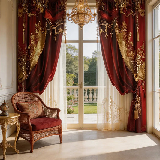 Luxury Red Gold Baroque Curtains - Smoothy Home