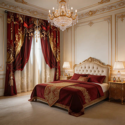 Luxury Red Gold Baroque Curtains - Smoothy Home