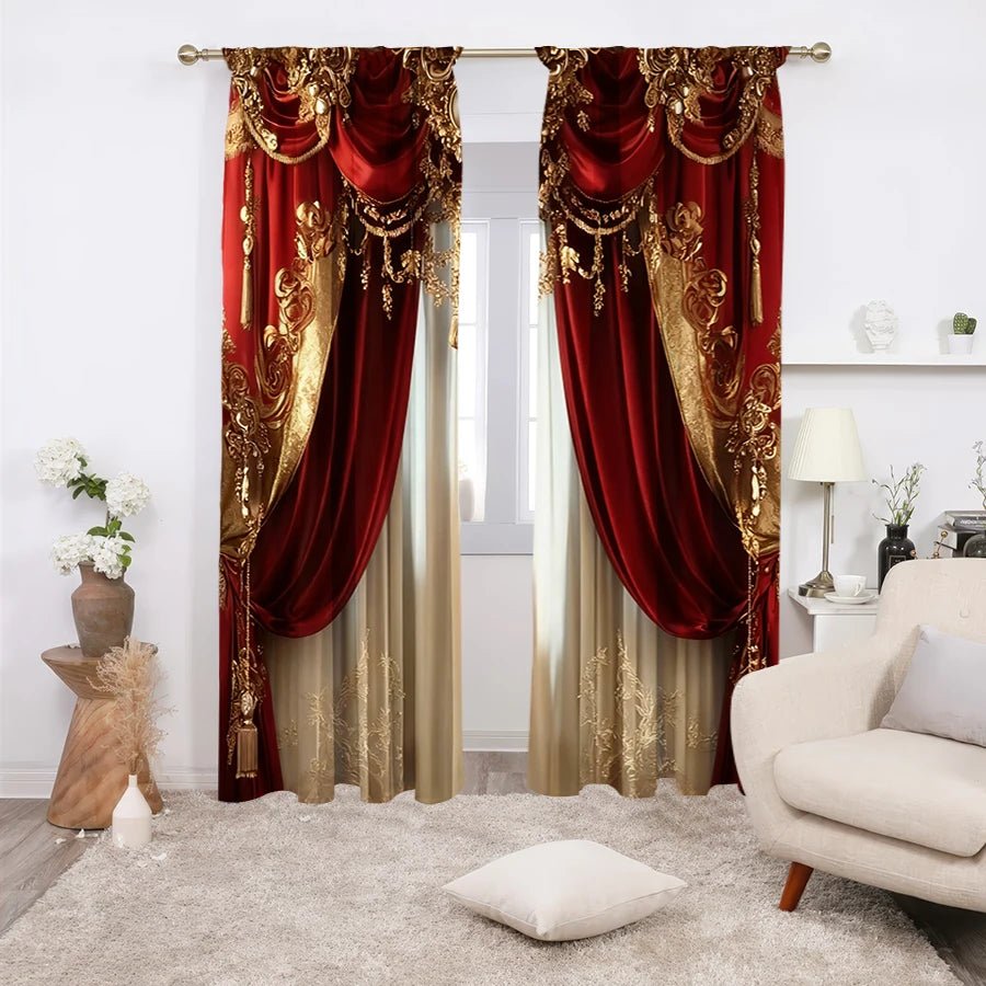 Luxury Red Gold Baroque Curtains - Smoothy Home