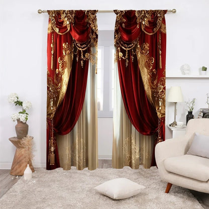 Luxury Red Gold Baroque Curtains - Smoothy Home