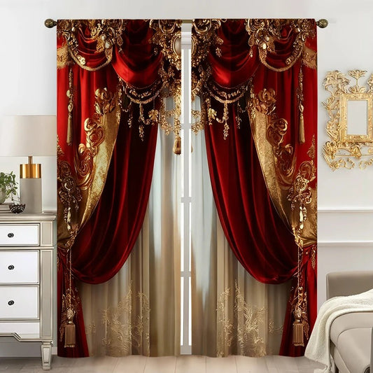 Luxury Red Gold Baroque Curtains - Smoothy Home
