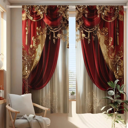 Luxury Red Gold Baroque Curtains - Smoothy Home