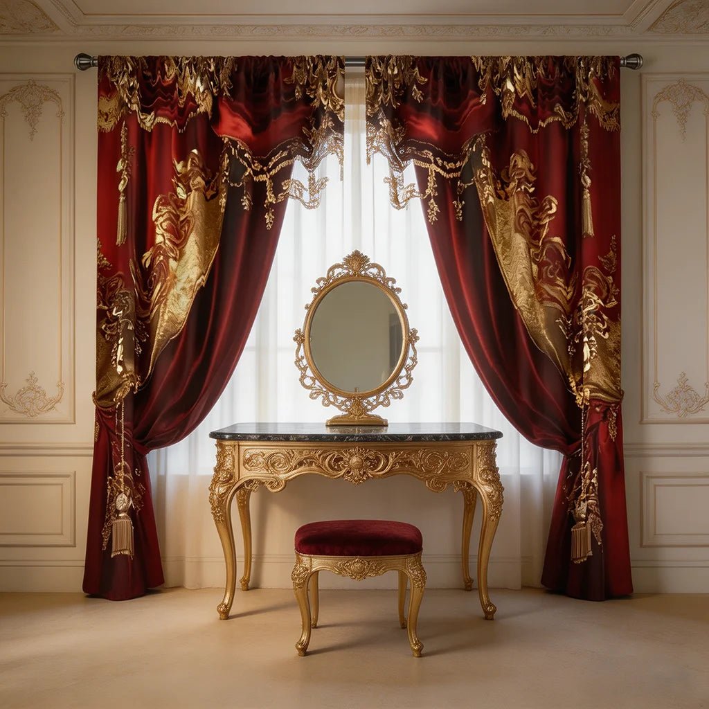 Luxury Red Gold Baroque Curtains - Smoothy Home