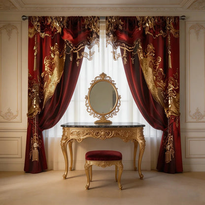 Luxury Red Gold Baroque Curtains - Smoothy Home