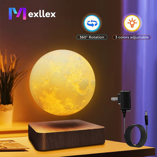 Magnetic Floating Rotating Moon Lamp with Wooden Base, 3 Color Temperature LED Night Lights of Print 3D for Unique Gifts, Room - Smoothy Home