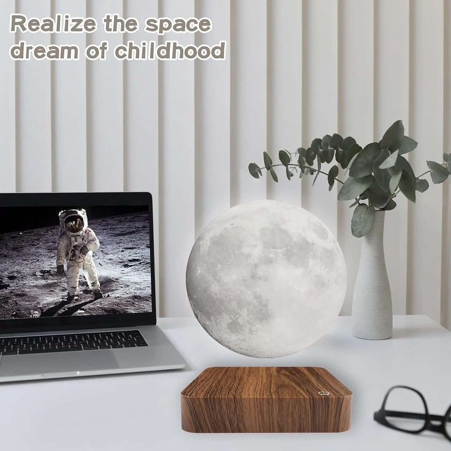 Magnetic Floating Rotating Moon Lamp with Wooden Base, 3 Color Temperature LED Night Lights of Print 3D for Unique Gifts, Room - Smoothy Home