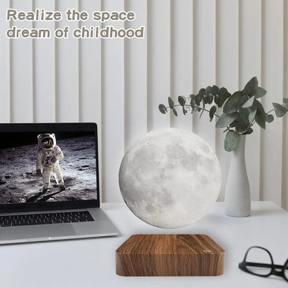 Magnetic Floating Rotating Moon Lamp with Wooden Base, 3 Color Temperature LED Night Lights of Print 3D for Unique Gifts, Room - Smoothy Home