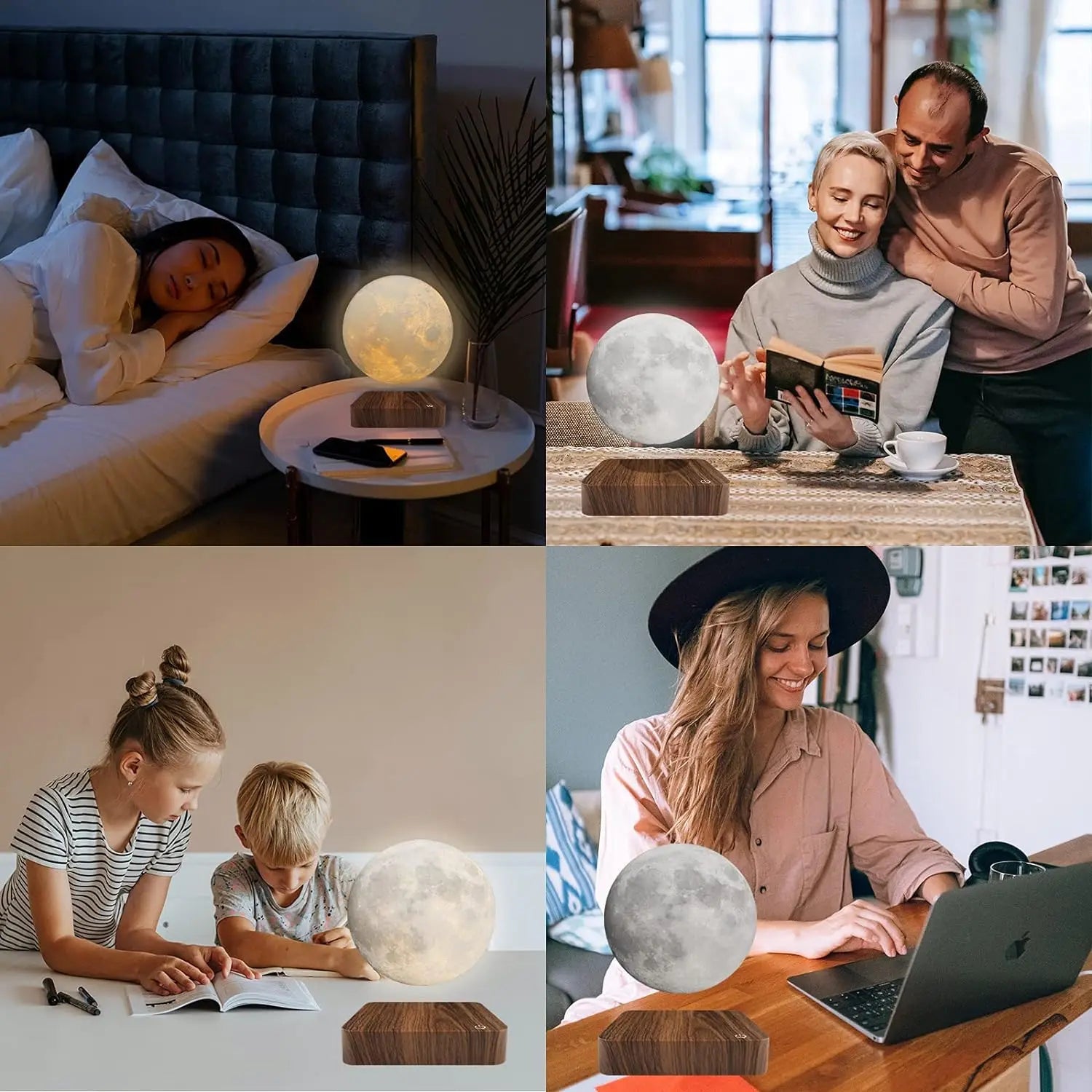 Magnetic Floating Rotating Moon Lamp with Wooden Base, 3 Color Temperature LED Night Lights of Print 3D for Unique Gifts, Room - Smoothy Home