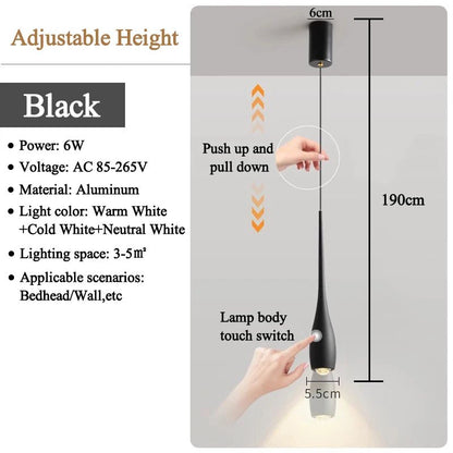 MARPOU LED Pendant Light 6W Adjustable Height Touch Switch Modern Minimalist Creative Design Chandelier for Bedroom Bedside Bar - Smoothy Home