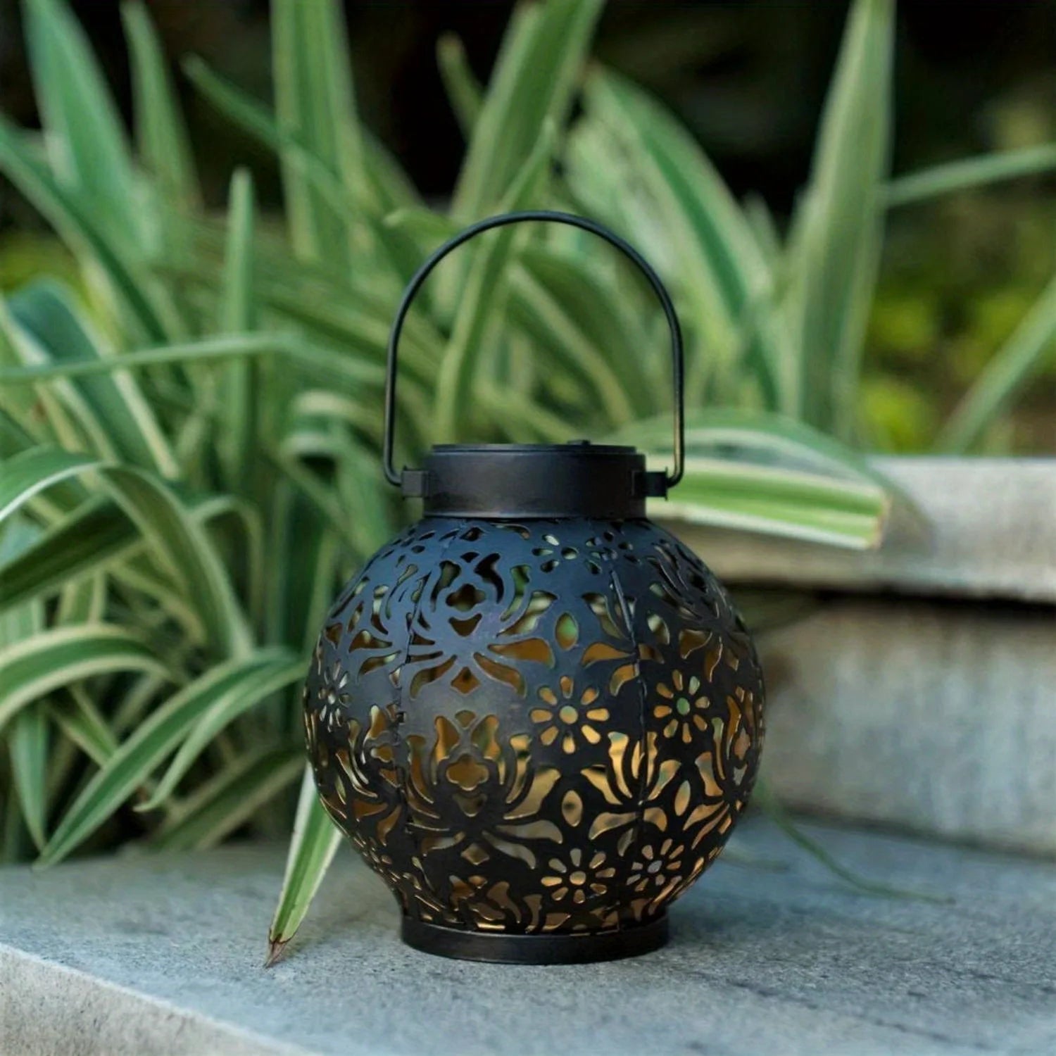 Metallic Solar Lantern Hanging LED Garden Lights Christmas Night Light for Outdoor Patio Lawn Backyard Courtyard Tabletop Decor - Smoothy Home
