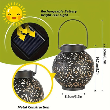 Metallic Solar Lantern Hanging LED Garden Lights Christmas Night Light for Outdoor Patio Lawn Backyard Courtyard Tabletop Decor - Smoothy Home