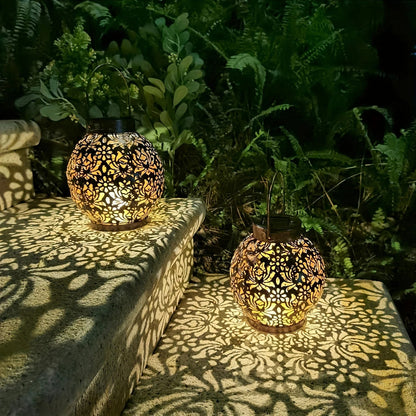 Metallic Solar Lantern Hanging LED Garden Lights Christmas Night Light for Outdoor Patio Lawn Backyard Courtyard Tabletop Decor - Smoothy Home