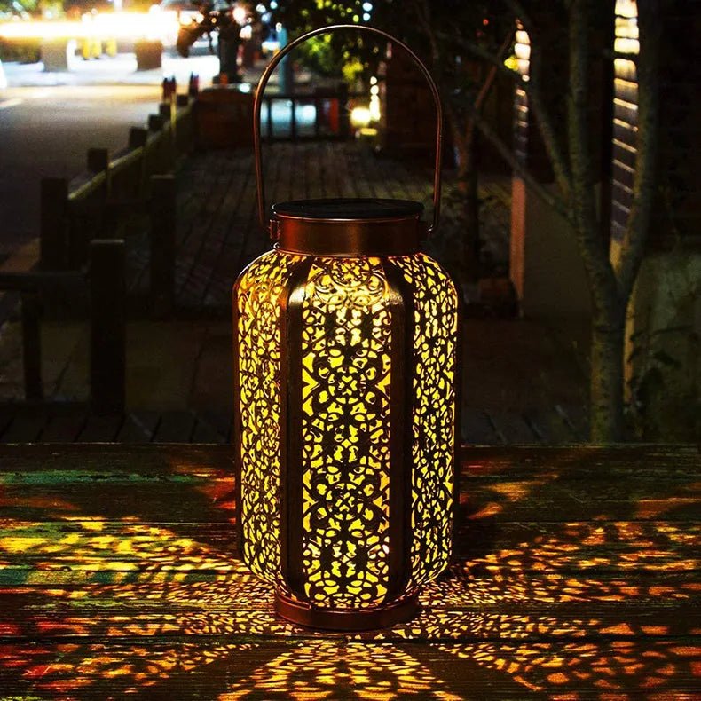 Metallic Solar Lantern Hanging LED Garden Lights Christmas Night Light for Outdoor Patio Lawn Backyard Courtyard Tabletop Decor - Smoothy Home